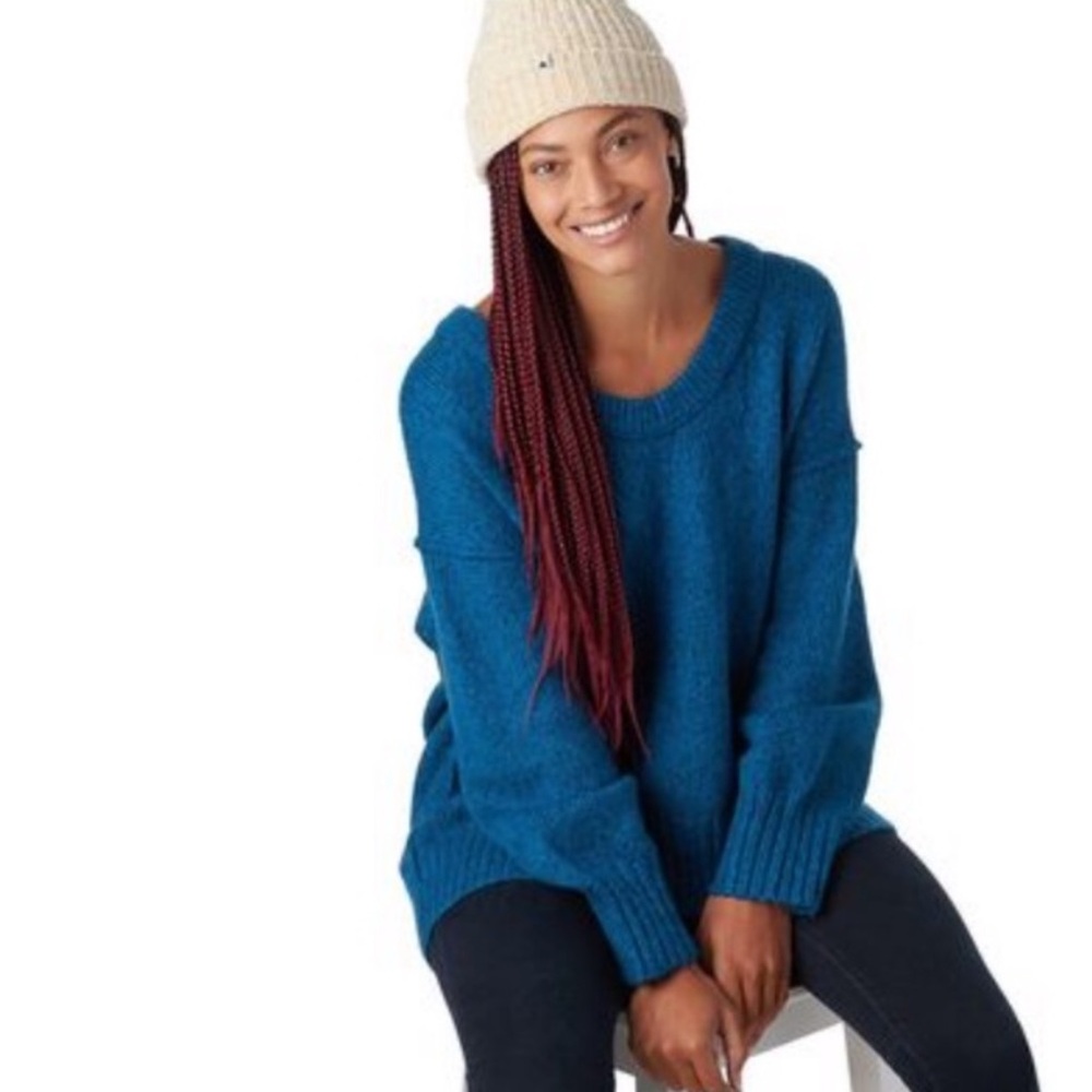 Free People Brookside Knitted Oversized Tunic Sweater in Halcyon Blue Size Small - Picture 3 of 9